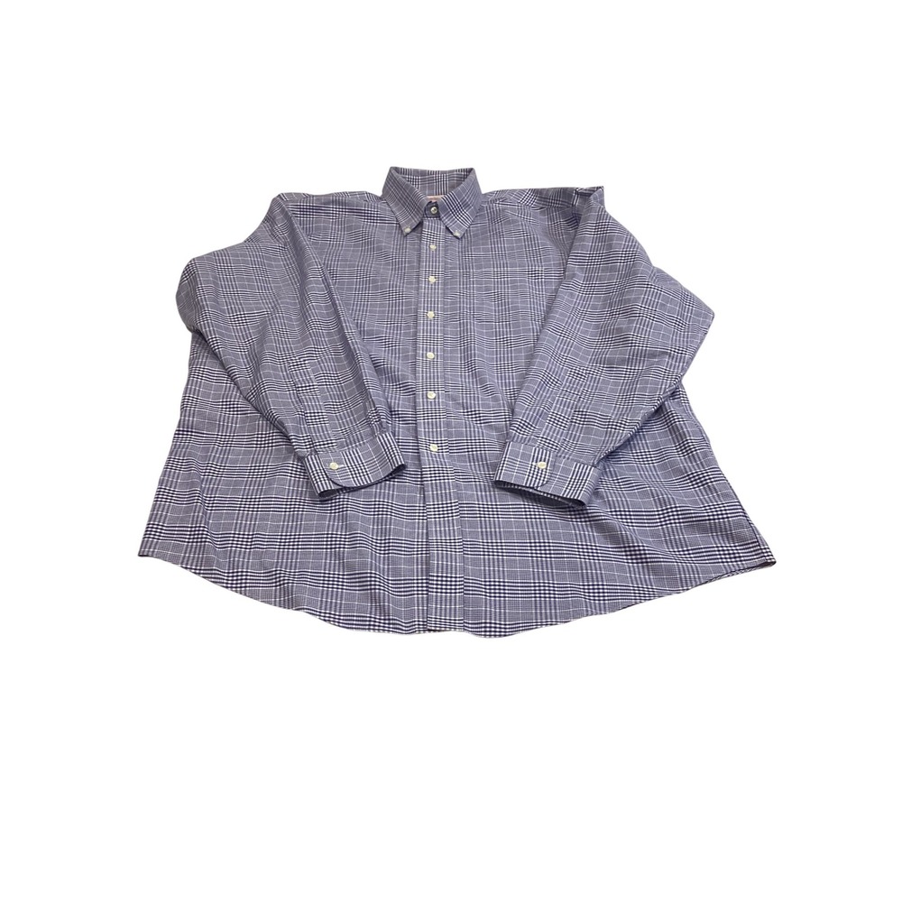 Brooks Brothers Madison 17.5-36 Blue White Glen Plaid Non-Iron Supima‎ Cotton